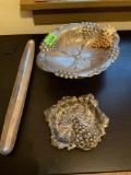 Vintage silver plated pedalstal great bowl and also a vintage silver plated grape tray, along with