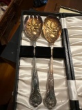 Vintage silver plated gold wash, Repousse salad servers