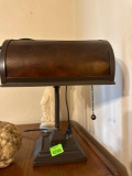 Office lamp and handcarved statue