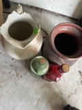Vintage water picture Vintage base and vintage bottles with quartz in them