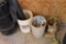 Empty metal barrel and 3 buckets of various items Must bring help to load