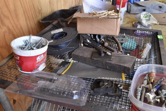 Air compressor accessories and wire, along with nuts and bolts