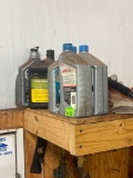 Various oils and chemicals 4 full 1 Half full 1 Almost empty