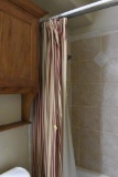 Burgundy and ivory shower curtain. ...