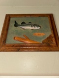 Framed picture leather 3 embossed fish hand made