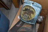 Box of various Lord of the Rings collectibles and more