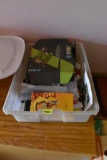 Plastic tote of various items