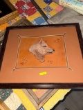Embossed leather wolf hand done