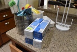 Refrigerator water replacement filters, cleaning supplies and paper towel holder