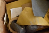Box of various auto body sand papers and more