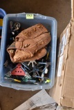 Baseball glove and childrens toys