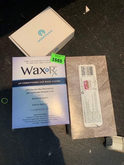 unopened box of Kleenex, and ear wash system