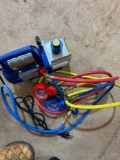 Fluid Transfer Pump 110V 1/3 HP 4CFM Single Stage Rotary Vane Air and AC Manifold Gauge Set Kit for