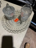 Crystal serving try and creamer and sugar holders