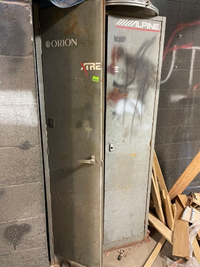 metal cabinet with paint and supplies