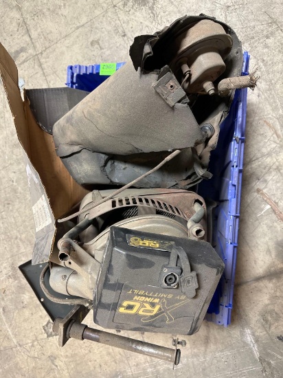 plastic tub with miscellaneous car parts