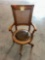 Eastlake Victorian Oak wood cane back swivel leather seat office desk chair