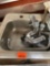 Stainless steel sink and stainless steel faucet with drain trap sink is 15 inches 15x6