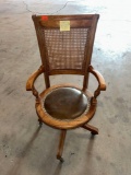 Eastlake Victorian Oak wood cane back swivel leather seat office desk chair