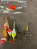 Fishing jig, heads, and floats