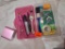 Misc junk drawer items, costume jewelry, markers, etc