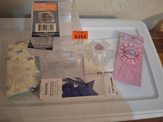 Misc bundle-wallet, stackable organizers, beading tool, iron on and ribbon