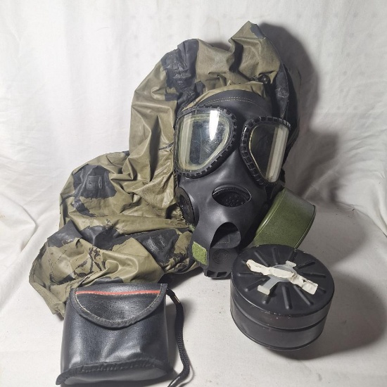 gas mask hat and binoculars