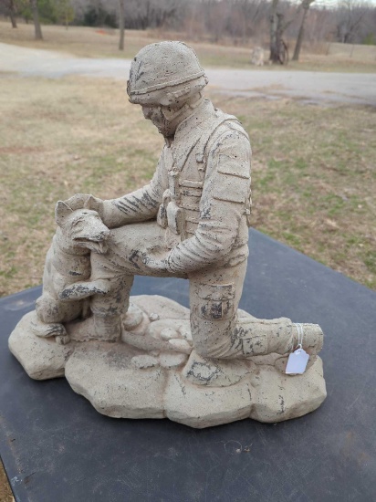 US Military Serviceman and Dog yard Statue