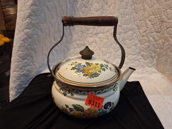 vintage enamel tea kettle