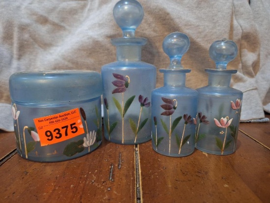 hand painted glass vanity set