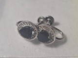 sterling silver screw back earrings with black heart shaped stones