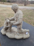US Military Serviceman and Dog yard Statue