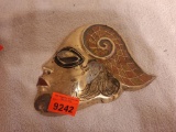 Vintage penco Brass and Enamel Decoratve silhouette face mask- 1980s wall art