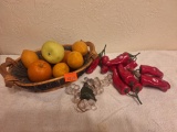 fake fruit, peppers and basket