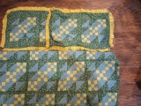 Green and Yellow quilt and shams- appears to be hand made- full size bed.