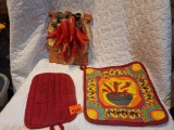 Kitchen wall art chilli peppers and hot pads