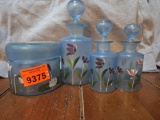 hand painted glass vanity set