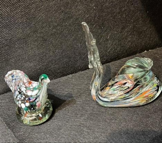 Blown glass snail and rooster