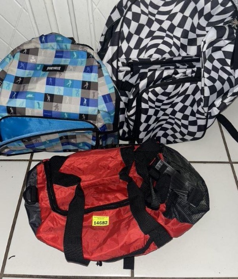 Backpacks,black/white has matching lunchbox and pencil bag included, and duffle bag