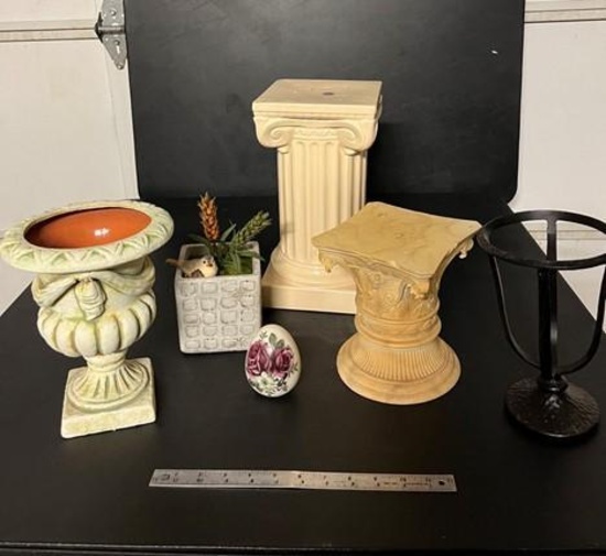 Pedestal stands, planters and more