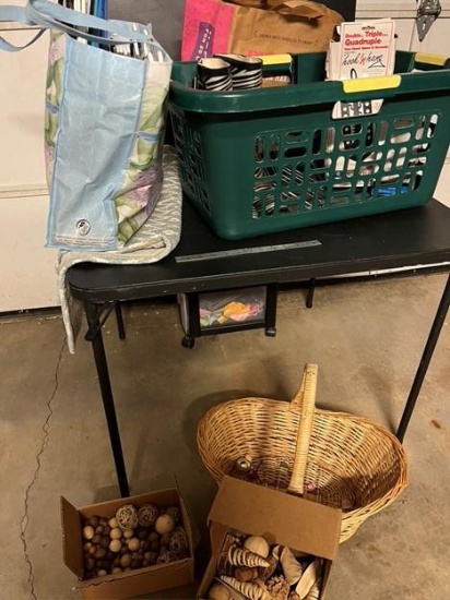 Laundry basket, hangers, rain boots, baskets and more