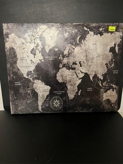 Black world map canvas