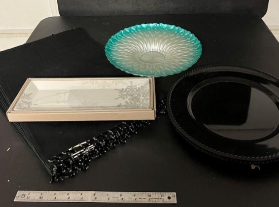 Beaded placemats, chargers, bowl and tray