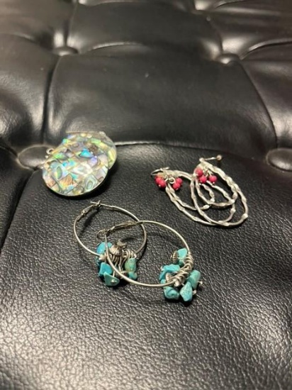 3 pairs of silver w/color earrings
