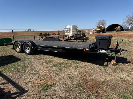 Lamar trailer, With steel floor and 3500 pound axles. 8x20 withtool box on front with NEW never