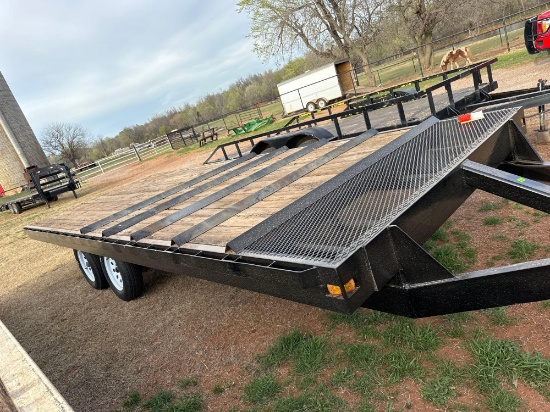 20x8 trailer 2 5/16 ball ,new tires and wheels and hide away ramps NO TITLE