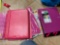 Plastic container, clipboards, Notebooks