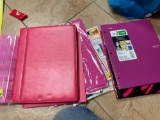 Plastic container, clipboards, Notebooks