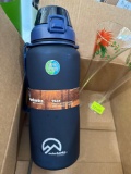 Two glasses and a plastic water bottle
