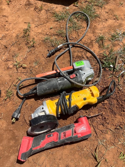 I- Milwaukee, oscillating tool, DeWalt angle grinder, sander,